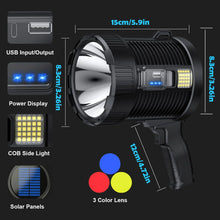 Load image into Gallery viewer, Rechargeable Spotlight 900000 Lumens Led Spot Lights Handheld Large Flashlight Super Bright Outdoor Solar Spotlights Searchlight