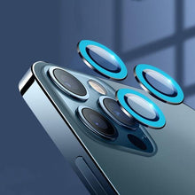 Load image into Gallery viewer, 9H Tempered Glass Camera Cover Screen Protector Metal Individual Ring For iPhone Phone Glitter Camera Lens Protector Film For iPhone 14 13 12 11 Pro Max Luminous Lens Metal Glass Protective Cover