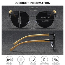 Load image into Gallery viewer, BARCUR Luxury High-Quality UV400 Women’s Polarized Sunglasses Cat Eye Bamboo Foot Frame Mirrored Lenses Presented in a White Gift Box for Summer