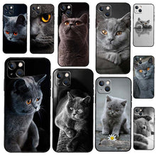 将图片加载到图库查看器,Beautiful Grey British Shorthair Cat Case For iPhone 12 13 Mini 13 11 12 14 Pro Max XS X XR 6S 7 8 Plus SE 2020 Silicone Cover Silicone Soft Black Moon Smooth Print Design