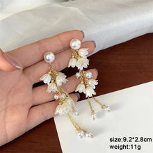 Load image into Gallery viewer, White Flower & Butterfly Dangle Earrings β Acrylic Pearl Heart Jewelry