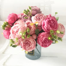 Load image into Gallery viewer, 30cm Rose Pink Silk Peony Artificial Flowers Bouquet 5 Big Head and 4 Bud Cheap Fake Flowers for Home Wedding Decoration indoor