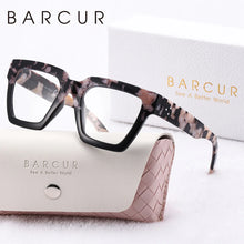 将图片加载到图库查看器,BARCUR Large Fashionable Frame Pink Reading Glasses for Women – Stylish Square Thick Frame Eyewear with Multi-Degree Options for Men & Women – Lightweight Blue Light Blocking Computer Glasses with White Gift Box for Home Office & Study