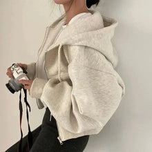 Load image into Gallery viewer, Women’s Y2K Zip Up Hoodie – Solid Color Oversized Crop Sweatshirt with Hood, Harajuku Streetwear Casual Jacket