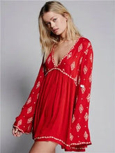 Load image into Gallery viewer, New Hot Free Shipping Embroidery Floral Dress People Sweet Mini Short Dress Women's Loose Boho Style Casual Sexy Dresses