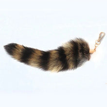 Load image into Gallery viewer, Plush-Fox Tail Keychain Furry Racoon Tail Keyring Keychain 28cm Animal Tail Key-Pendant Pompoms Keyring Holder Bag-Decor