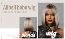 将图片加载到图库查看器,Short Straight Synthetic Wigs for Women Blonde to Brown Ombre Bob Wigs with Bangs Daily Cosplay Party Heat Resistant Fake Hair