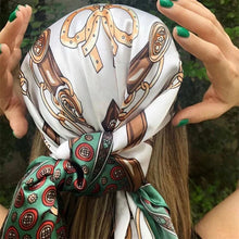 Load image into Gallery viewer, Satin Square Scarf – Elegant 2025 Print Hijab, Shawl & Hair Wrap