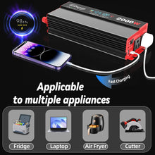 Load image into Gallery viewer, 2000W Pure Sine Wave Power Inverter Transformers DC 12V To AC 120V with USB Type-C LCD Display For Vehicles,RV,Solar Panel,Camp