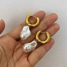Load image into Gallery viewer, Vintage Circle Drop Earrings β Baroque Pearl Gold Earclips for Women