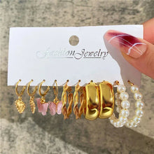 Load image into Gallery viewer, Gold Butterfly & Heart Dangle Earrings Set – Acrylic Drop Jewelry for Women