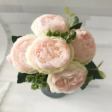 Load image into Gallery viewer, 30cm Rose Pink Silk Peony Artificial Flowers Bouquet 5 Big Head and 4 Bud Cheap Fake Flowers for Home Wedding Decoration indoor