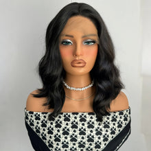 将图片加载到图库查看器,Short Wavy Black Curly Bob Wigs for Women Synthetic Free Part Shoulder Length Short Body Wave Glueless 13X4 Lace Front wigs