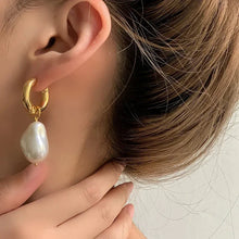 Load image into Gallery viewer, Vintage Circle Drop Earrings β Baroque Pearl Gold Earclips for Women