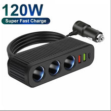 Load image into Gallery viewer, 3 in 1 USB Type C Socket 120W Car Cigarette Lighter Splitter 12V 24V Fast Charger Phone Power Adapter for Car DVR GPS Dashcam