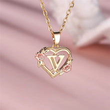 Load image into Gallery viewer, Female A-Z Letter Flower Pendant Necklace Yellow Gold Color Wedding Jewelry Gift For Women