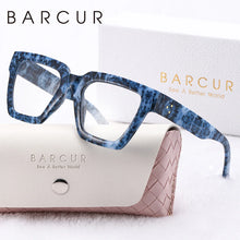 将图片加载到图库查看器,BARCUR Large Fashionable Frame Pink Reading Glasses for Women – Stylish Square Thick Frame Eyewear with Multi-Degree Options for Men & Women – Lightweight Blue Light Blocking Computer Glasses with White Gift Box for Home Office & Study