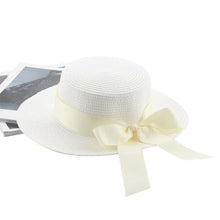 Load image into Gallery viewer, Elegant Adult Bucket Hat Beach Summer Straw Hats for Women Beach Sun Straw Hat Wide Luxury Comfortable Hat Flat Top Ribbon Bowknot Elegant Luxury Women Summer Hat 56-58cm
