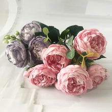 Load image into Gallery viewer, 30cm Rose Pink Silk Peony Artificial Flowers Bouquet 5 Big Head and 4 Bud Cheap Fake Flowers for Home Wedding Decoration indoor