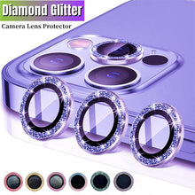 Load image into Gallery viewer, Bling Diamond Camera Lens Protector For iPhone 14 13 12 11 Pro Max Metal Ring Lens Glass Glitter Protective Cap iPhone 13 mini Camera Lens Protector Sparkle Diamond Ring Metal Alloy HD Glass for iPhone