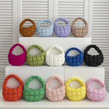 Load image into Gallery viewer, Fashion Mini Puffer Tote Bag Quilted Circle Phone Purse Elegant Purple Soft Nylon Padded Key Pouch Simple Trend Handbag