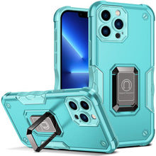 Load image into Gallery viewer, Green Shockproof Armor Case for iPhone 13 Pro Max 13 mini Ring Stand Phone Back Cover for iPhone 12 11 Pro Max Kickstand Case Built-in 360° Rotating Ring Kickstand Magnetic Case