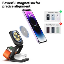 Load image into Gallery viewer, KUXIU 3 in 1 15W Fast Magnetic Wireless Charging Station for iPhone14 13 12 Pro/Max,Apple Watch, AirPods 3/2,Foldable Phone Hold