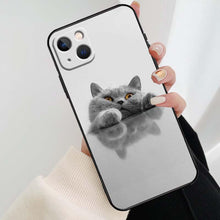 将图片加载到图库查看器,Beautiful Grey British Shorthair Cat Case For iPhone 12 13 Mini 13 11 12 14 Pro Max XS X XR 6S 7 8 Plus SE 2020 Silicone Cover Silicone Soft Black Moon Smooth Print Design