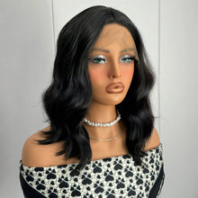 将图片加载到图库查看器,Short Wavy Black Curly Bob Wigs for Women Synthetic Free Part Shoulder Length Short Body Wave Glueless 13X4 Lace Front wigs