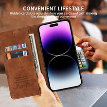 Load image into Gallery viewer, Wallet Skin Friendly Magnetic Flip With Card Slot Leather Case For iPhone 14 Pro Max 13 12 11 SE X XR XS Max Popular PU Leather Impact Resistant Built-In Magnet Card Holder Pockets Stand Function