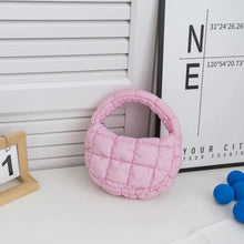 Load image into Gallery viewer, Fashion Mini Puffer Tote Bag Quilted Circle Phone Purse Elegant Purple Soft Nylon Padded Key Pouch Simple Trend Handbag