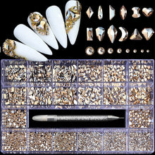 Load image into Gallery viewer, 21 Grid Nail Art Rhinestone Set - Multi-Style Flat Bottom Glass Diamonds