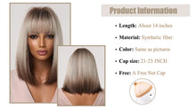 将图片加载到图库查看器,Short Straight Synthetic Wigs for Women Blonde to Brown Ombre Bob Wigs with Bangs Daily Cosplay Party Heat Resistant Fake Hair