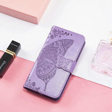 Load image into Gallery viewer, Luxury Pink Butterfly Flower Wallet Flip Case For iPhone 14 Pro Max 13 12 Classic Simple Leather Wallet Case with Card Holder Kickstand Wrist Strap Flip Cover for iPhone