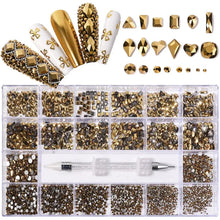 Load image into Gallery viewer, 21 Grid Nail Art Rhinestone Set - Multi-Style Flat Bottom Glass Diamonds
