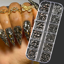 Load image into Gallery viewer, 12 Grids Mixed Nail Rhinestones - SS6-SS30 Flat-Back Glass Gems for Nail Art