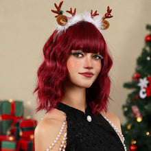 将图片加载到图库查看器,Short Wavy Wine Red Synthetic Wigs for Women Curly Lolita Wigs With Bangs Shoulder Length Wigs Natural Looking Daily Cosplay