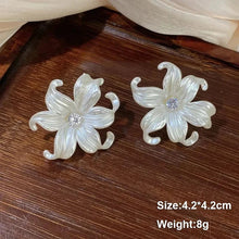 Load image into Gallery viewer, White Flower & Butterfly Dangle Earrings β Acrylic Pearl Heart Jewelry
