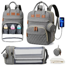 将图片加载到图库查看器,3 in 1 Diaper Bag Backpack with Foldable Baby Bed & USB