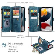 Load image into Gallery viewer, Vintage Card Holder Leather Wallet Case for iPhone 11 12 13 14 Pro Max Mini XR XS Max 8 7 6s Plus SE Storage Pocket Cover Flip Case PU Leather Protective Case With Magnetic Closure