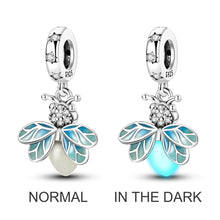 Load image into Gallery viewer, 925 Sterling Silver Pink Butterfly & Luminous Firefly Charm – Dangle Bead for Bracelet or Necklace | Elegant DIY Jewelry Gift for Women