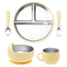 Load image into Gallery viewer, 5PCS Baby Feeding Set Stainless Steel Plates with Silicone Sucker