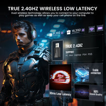 Load image into Gallery viewer, EKSA 2.4GHz Wireless Headphones E1000 WT 7.1 Surround Wired Gaming Headset Gamer with ENC Mic Low Latency for PC/PS4/PS5/Xbox