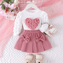 Load image into Gallery viewer, 2PCS Winter Outfit for Girls – Cute Bubble Sleeve Top & Pink Skirt Set