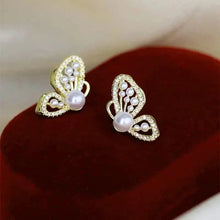 Load image into Gallery viewer, White Flower & Butterfly Dangle Earrings β Acrylic Pearl Heart Jewelry