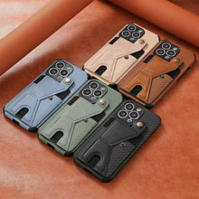 Load image into Gallery viewer, Men Green Wallet Flip Card Holder Phone Case For Iphone 13 12 Mini 14 11 Pro Xs Max Xr X Luxurious Leather Cover Mobile Phone Case With Card Compartment And Kickstand Elegant Iphone Magnetic Case