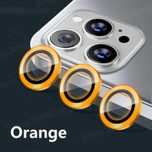 Load image into Gallery viewer, Colorful Design Round Ring Metal Alloy HD Glass For iPhone 13 12 11 Pro Max Camera Lens Protectors Luminous Camera Ring Glass for iPhone11 Pro max 13mini 13pro Protective Film