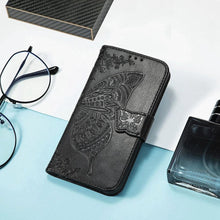 Load image into Gallery viewer, Luxury Pink Butterfly Flower Wallet Flip Case For iPhone 14 Pro Max 13 12 Classic Simple Leather Wallet Case with Card Holder Kickstand Wrist Strap Flip Cover for iPhone