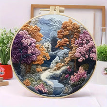 Load image into Gallery viewer, Beginners Hand Embroidery Kit - Mountain & Moon Landscape with Fabric & Threads