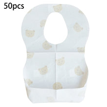 Load image into Gallery viewer, 50-Pack Disposable Bibs for Babies Aged 6 Months to 2 Years Cartoon Bear Feeding Bib for Boy Girl Non-woven Drool Towel
